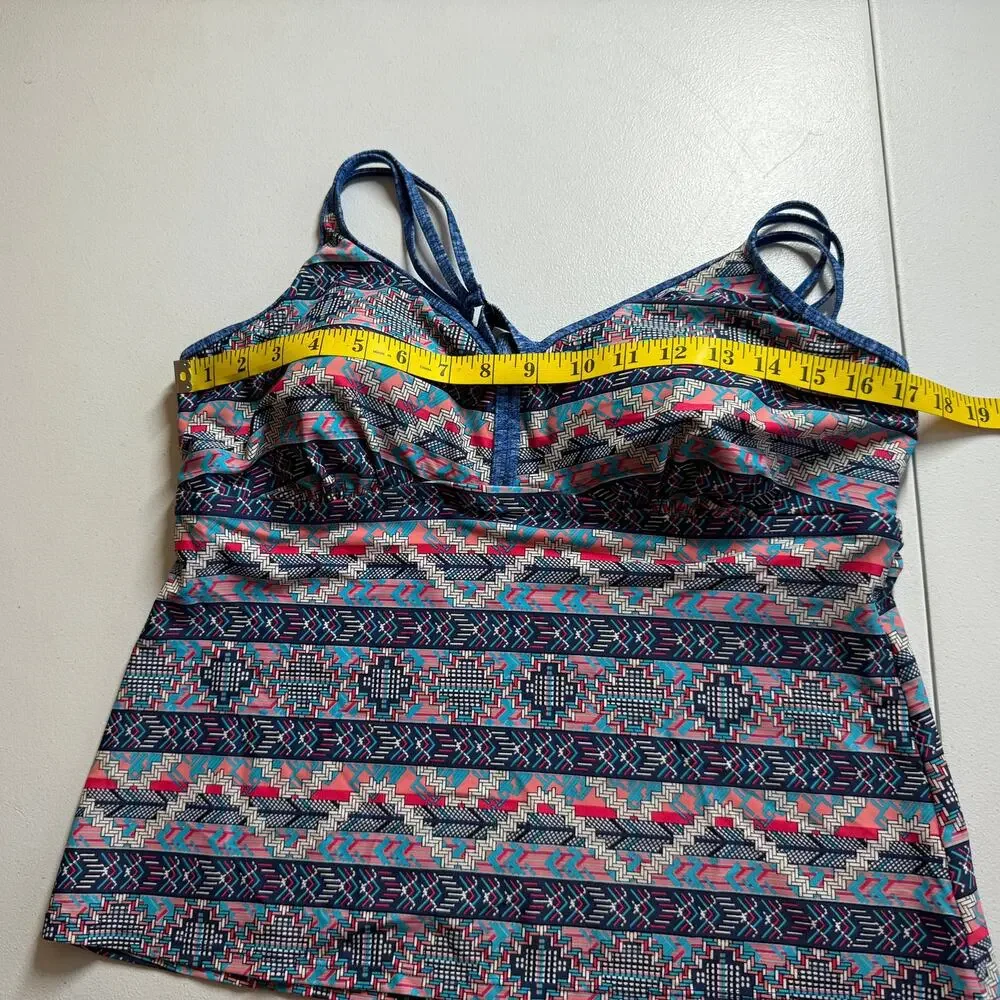 Canada Tankini Top Womens Large Blue Fair Isle Swim Coastal Vacation Resortwear